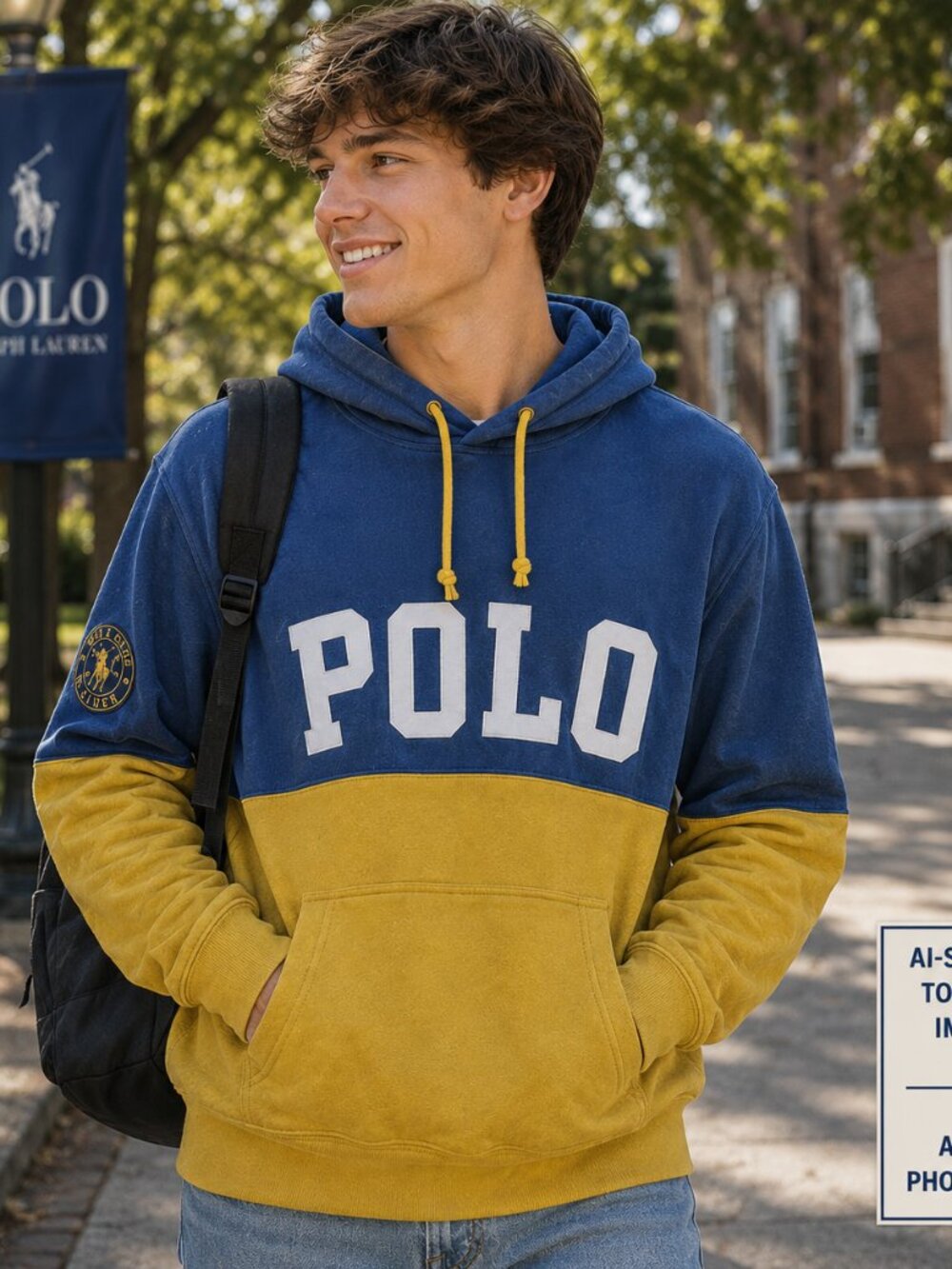 Polo Ralph Lauren Colorblock Hoodie Blue Yellow Pullover Sweatshirt Streetwear